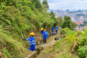 Mujeres trabajando en ladera de Manizales